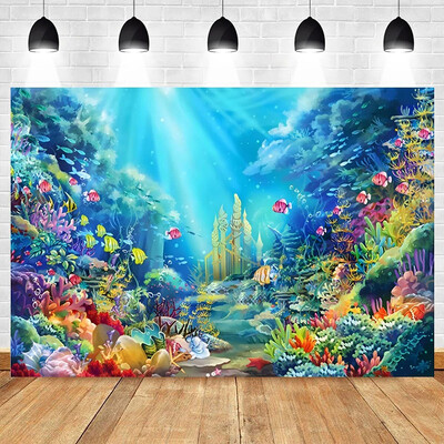 Tema lumii subacvatice Ocean Submarin Pește Coral Nuntă Petrecere de naștere Baby Shower Fotografie Vinil Fundal Decor Materiale