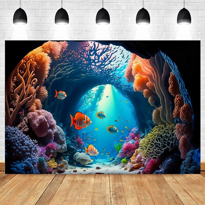 Tema lumii subacvatice Ocean Submarin Pește Coral Nuntă Petrecere de naștere Baby Shower Fotografie Vinil Fundal Decor Materiale