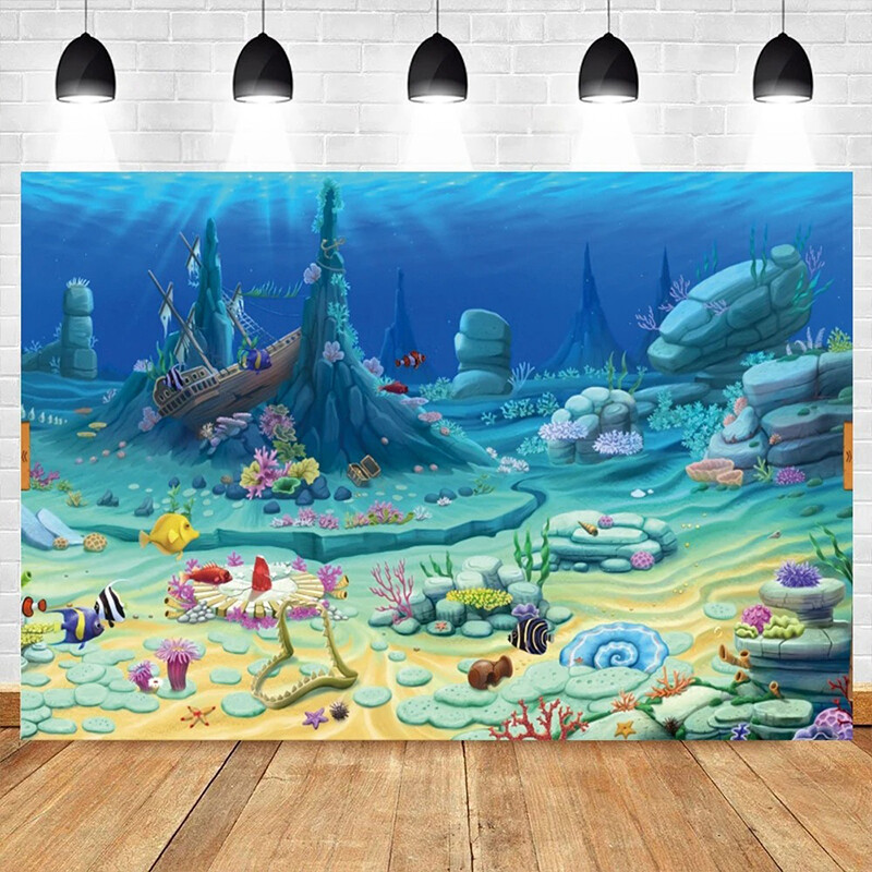 Tema lumii subacvatice Ocean Submarin Pește Coral Nuntă Petrecere de naștere Baby Shower Fotografie Vinil Fundal Decor Materiale