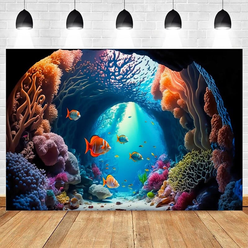 Tema lumii subacvatice Ocean Submarin Pește Coral Nuntă Petrecere de naștere Baby Shower Fotografie Vinil Fundal Decor Materiale