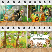 Majomtéma Születésnapi buli Babazuhany Zöld Levelek Banán Dzsungel Vad vinil háttér Babazuhany Kid Room Dekorációs kellékek