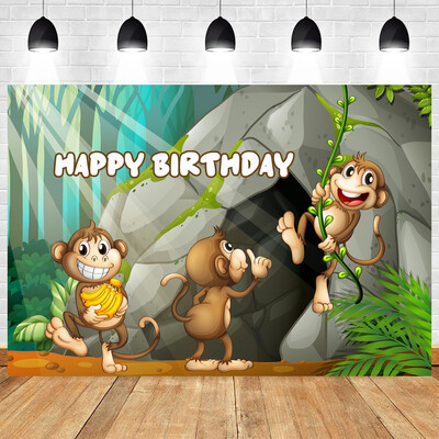 Majomtéma Születésnapi buli Babazuhany Zöld Levelek Banán Dzsungel Vad vinil háttér Babazuhany Kid Room Dekorációs kellékek