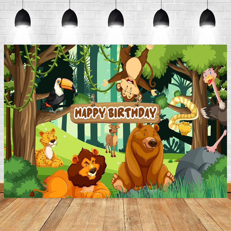 Majomtéma Születésnapi buli Babazuhany Zöld Levelek Banán Dzsungel Vad vinil háttér Babazuhany Kid Room Dekorációs kellékek