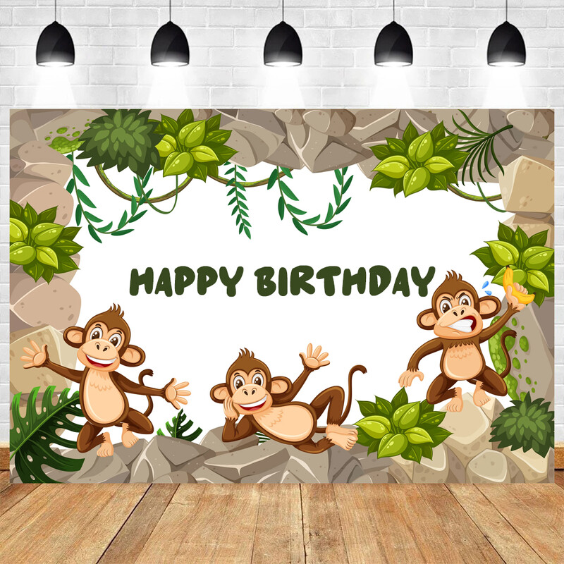 Majomtéma Születésnapi buli Babazuhany Zöld Levelek Banán Dzsungel Vad vinil háttér Babazuhany Kid Room Dekorációs kellékek