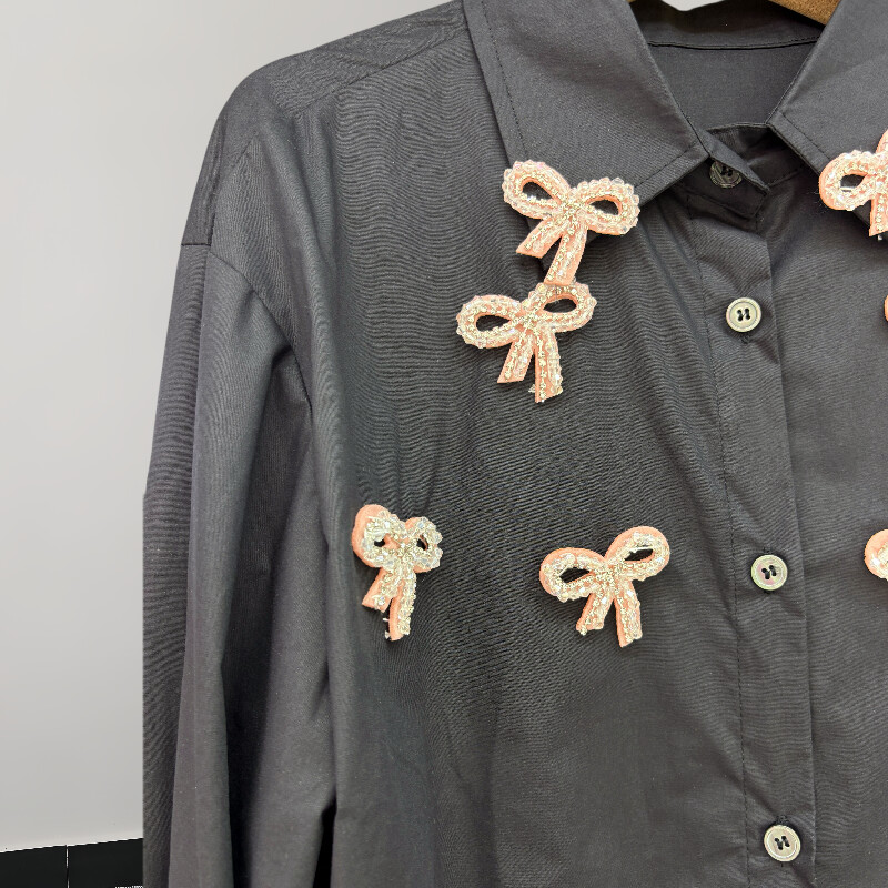 EWQ Fashion 3d csokornyakkendő ing női hajtóka gallér Alkalmi hosszú ujjú, egysoros felsők Utcai ruházat 2024 Új ruházat 27C757