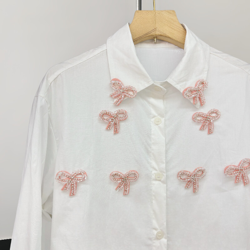 EWQ Fashion 3d csokornyakkendő ing női hajtóka gallér Alkalmi hosszú ujjú, egysoros felsők Utcai ruházat 2024 Új ruházat 27C757