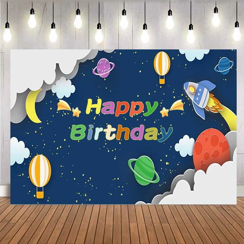 Világűr téma Boldog születésnapot Háttér Univerzum Planet Galaxy Űrhajó Űrhajós Rakéta dekorációs kellékek