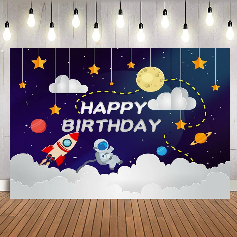 Világűr téma Boldog születésnapot Háttér Univerzum Planet Galaxy Űrhajó Űrhajós Rakéta dekorációs kellékek