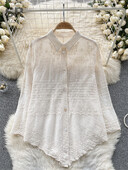 SINGREINY hímzés koreai alkalmi bő ing női elegáns hosszú ujjú tavaszi nyári női divat 2024 vakációs blúz