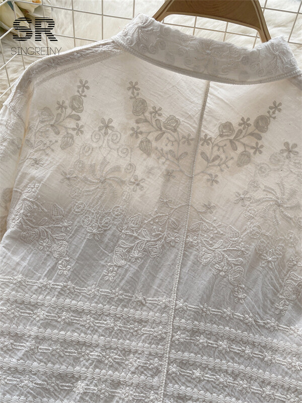 SINGREINY hímzés koreai alkalmi bő ing női elegáns hosszú ujjú tavaszi nyári női divat 2024 vakációs blúz