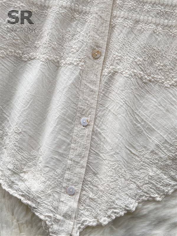 SINGREINY hímzés koreai alkalmi bő ing női elegáns hosszú ujjú tavaszi nyári női divat 2024 vakációs blúz