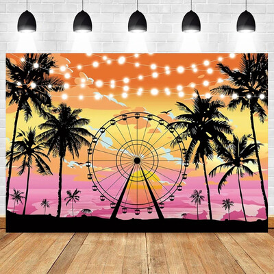 Fundal pentru cabină foto cu temă de plajă tropicală de vară, petrecere de aniversare, palmier, nuntă, decorare de fundal pentru petrecerea de naștere