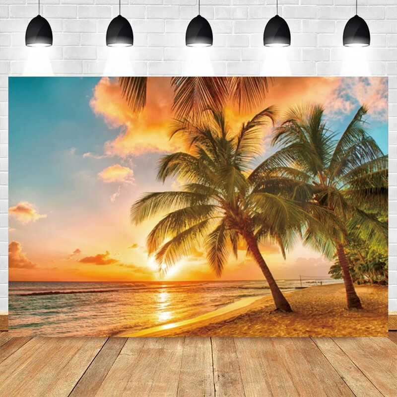 Fundal pentru cabină foto cu temă de plajă tropicală de vară, petrecere de aniversare, palmier, nuntă, decorare de fundal pentru petrecerea de naștere