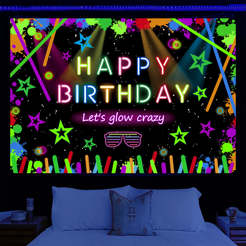 Ragyog a sötétben Születésnapi parti hátterek Retro neonfényes party fotózás