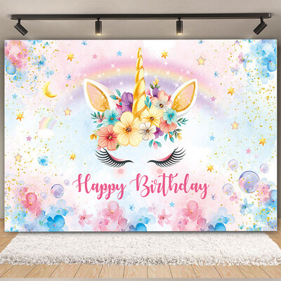 Egyszarvú háttér virág szivárvány Pegazus léggömb lány 1. születésnapi parti babazuhany dekoráció szalaghirdetés újszülött fotózás hátterek