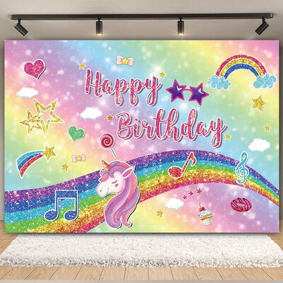 Egyszarvú háttér virág szivárvány Pegazus léggömb lány 1. születésnapi parti babazuhany dekoráció szalaghirdetés újszülött fotózás hátterek
