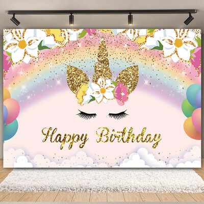 Egyszarvú háttér virág szivárvány Pegazus léggömb lány 1. születésnapi parti babazuhany dekoráció szalaghirdetés újszülött fotózás hátterek