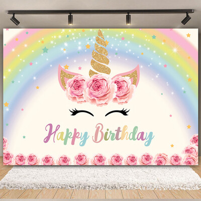 Egyszarvú háttér virág szivárvány Pegazus léggömb lány 1. születésnapi parti babazuhany dekoráció szalaghirdetés újszülött fotózás hátterek