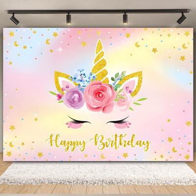 Egyszarvú háttér virág szivárvány Pegazus léggömb lány 1. születésnapi parti babazuhany dekoráció szalaghirdetés újszülött fotózás hátterek