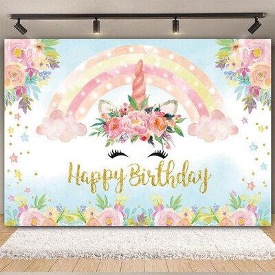 Egyszarvú háttér virág szivárvány Pegazus léggömb lány 1. születésnapi parti babazuhany dekoráció szalaghirdetés újszülött fotózás hátterek
