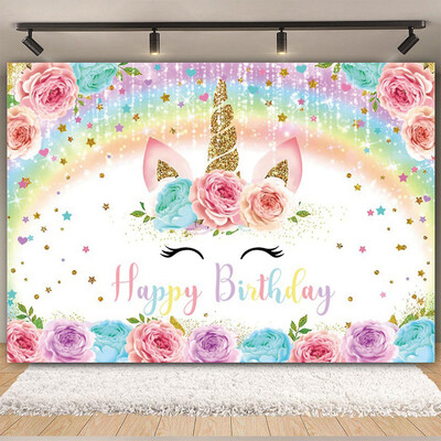 Egyszarvú háttér virág szivárvány Pegazus léggömb lány 1. születésnapi parti babazuhany dekoráció szalaghirdetés újszülött fotózás hátterek