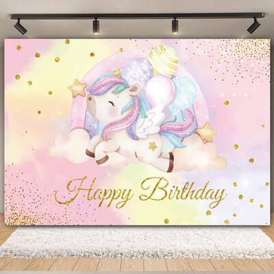 Egyszarvú háttér virág szivárvány Pegazus léggömb lány 1. születésnapi parti babazuhany dekoráció szalaghirdetés újszülött fotózás hátterek