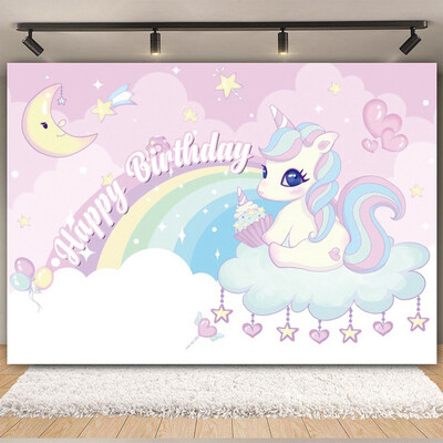 Egyszarvú háttér virág szivárvány Pegazus léggömb lány 1. születésnapi parti babazuhany dekoráció szalaghirdetés újszülött fotózás hátterek