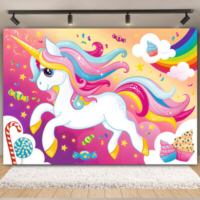 Egyszarvú háttér virág szivárvány Pegazus léggömb lány 1. születésnapi parti babazuhany dekoráció szalaghirdetés újszülött fotózás hátterek