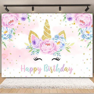 Egyszarvú háttér virág szivárvány Pegazus léggömb lány 1. születésnapi parti babazuhany dekoráció szalaghirdetés újszülött fotózás hátterek