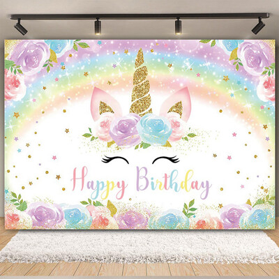 Egyszarvú háttér virág szivárvány Pegazus léggömb lány 1. születésnapi parti babazuhany dekoráció szalaghirdetés újszülött fotózás hátterek