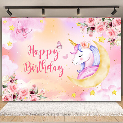 Egyszarvú háttér virág szivárvány Pegazus léggömb lány 1. születésnapi parti babazuhany dekoráció szalaghirdetés újszülött fotózás hátterek