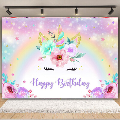 Egyszarvú háttér virág szivárvány Pegazus léggömb lány 1. születésnapi parti babazuhany dekoráció szalaghirdetés újszülött fotózás hátterek