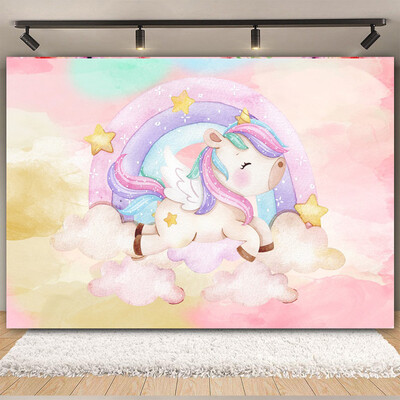 Egyszarvú háttér virág szivárvány Pegazus léggömb lány 1. születésnapi parti babazuhany dekoráció szalaghirdetés újszülött fotózás hátterek