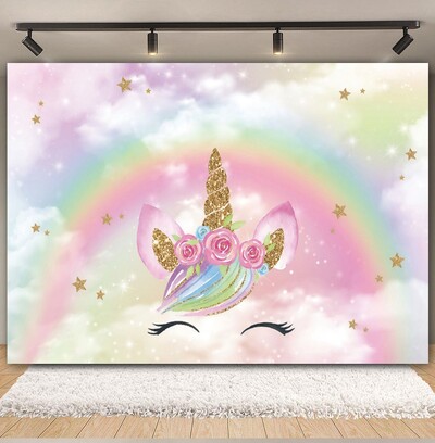 Egyszarvú háttér virág szivárvány Pegazus léggömb lány 1. születésnapi parti babazuhany dekoráció szalaghirdetés újszülött fotózás hátterek