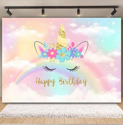 Egyszarvú háttér virág szivárvány Pegazus léggömb lány 1. születésnapi parti babazuhany dekoráció szalaghirdetés újszülött fotózás hátterek