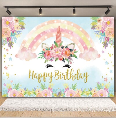 Egyszarvú háttér virág szivárvány Pegazus léggömb lány 1. születésnapi parti babazuhany dekoráció szalaghirdetés újszülött fotózás hátterek