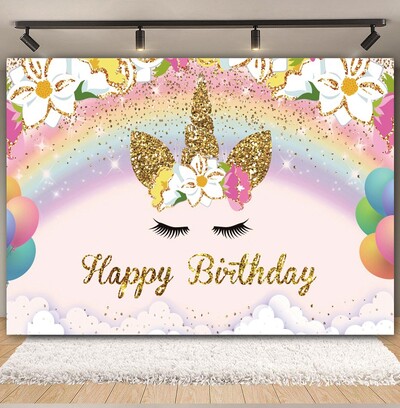 Egyszarvú háttér virág szivárvány Pegazus léggömb lány 1. születésnapi parti babazuhany dekoráció szalaghirdetés újszülött fotózás hátterek