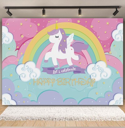 Egyszarvú háttér virág szivárvány Pegazus léggömb lány 1. születésnapi parti babazuhany dekoráció szalaghirdetés újszülött fotózás hátterek