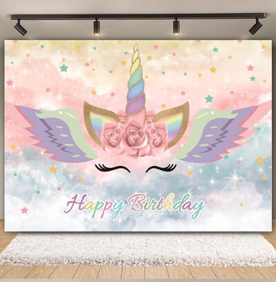 Egyszarvú háttér virág szivárvány Pegazus léggömb lány 1. születésnapi parti babazuhany dekoráció szalaghirdetés újszülött fotózás hátterek