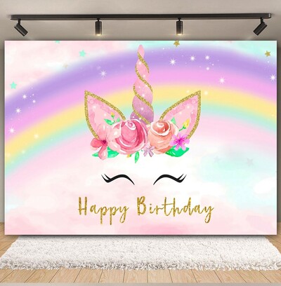 Egyszarvú háttér virág szivárvány Pegazus léggömb lány 1. születésnapi parti babazuhany dekoráció szalaghirdetés újszülött fotózás hátterek