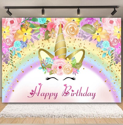 Egyszarvú háttér virág szivárvány Pegazus léggömb lány 1. születésnapi parti babazuhany dekoráció szalaghirdetés újszülött fotózás hátterek