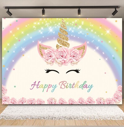 Egyszarvú háttér virág szivárvány Pegazus léggömb lány 1. születésnapi parti babazuhany dekoráció szalaghirdetés újszülött fotózás hátterek