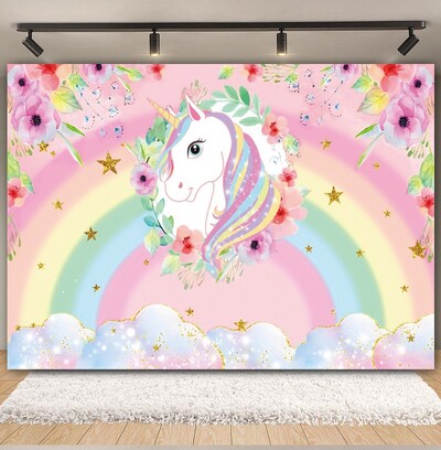 Egyszarvú háttér virág szivárvány Pegazus léggömb lány 1. születésnapi parti babazuhany dekoráció szalaghirdetés újszülött fotózás hátterek