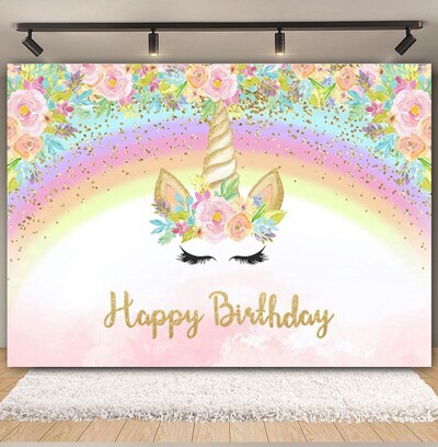 Egyszarvú háttér virág szivárvány Pegazus léggömb lány 1. születésnapi parti babazuhany dekoráció szalaghirdetés újszülött fotózás hátterek