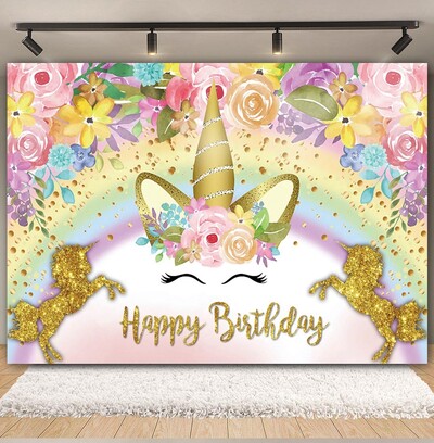 Egyszarvú háttér virág szivárvány Pegazus léggömb lány 1. születésnapi parti babazuhany dekoráció szalaghirdetés újszülött fotózás hátterek