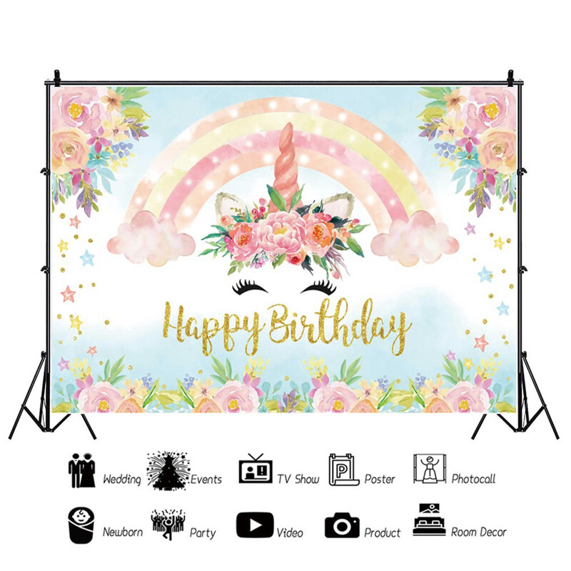 Egyszarvú háttér virág szivárvány Pegazus léggömb lány 1. születésnapi parti babazuhany dekoráció szalaghirdetés újszülött fotózás hátterek
