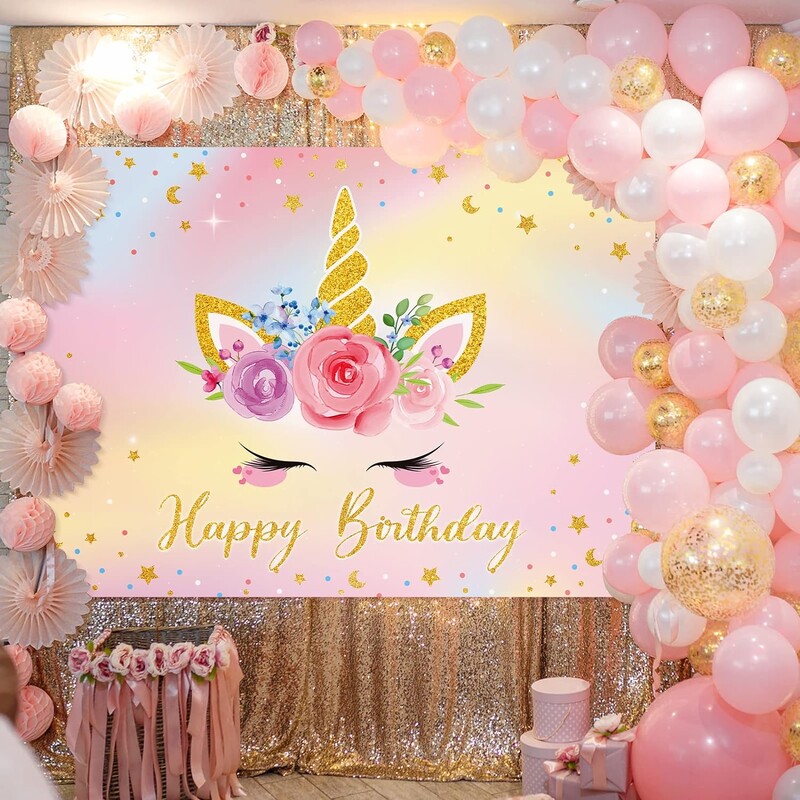 Egyszarvú háttér virág szivárvány Pegazus léggömb lány 1. születésnapi parti babazuhany dekoráció szalaghirdetés újszülött fotózás hátterek