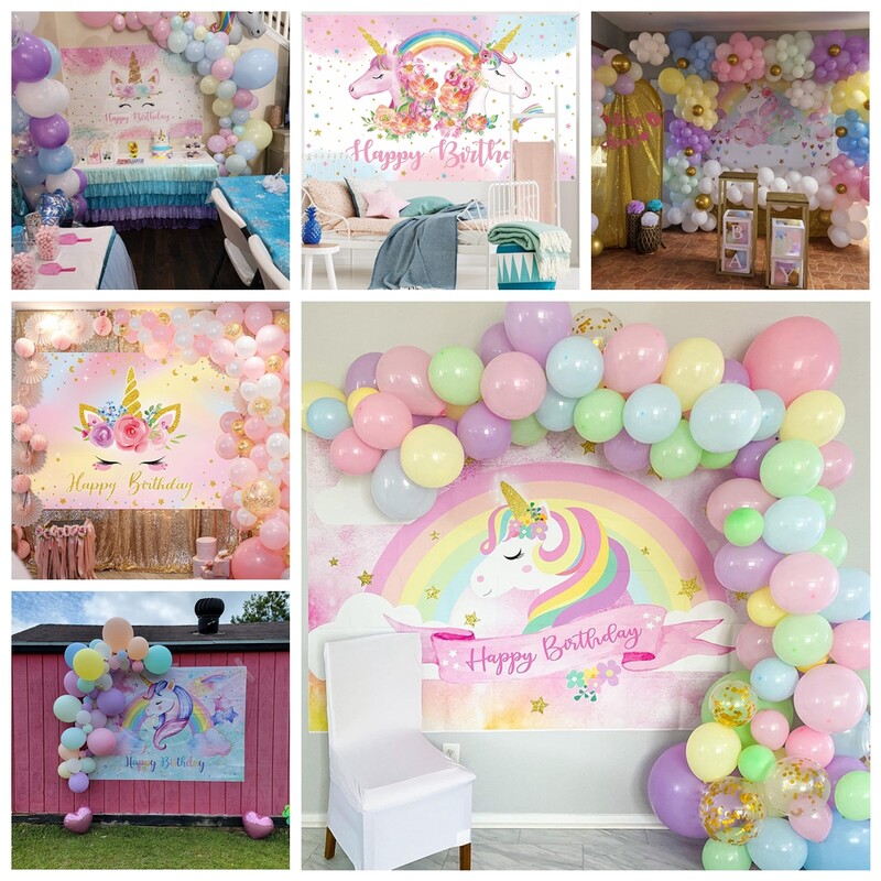 Egyszarvú háttér virág szivárvány Pegazus léggömb lány 1. születésnapi parti babazuhany dekoráció szalaghirdetés újszülött fotózás hátterek