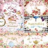 Tea Party téma, bulizzunk Rózsaszín virágos hercegnő Csodaországban 1. Születésnapi Party Photogtaphy Background Baby Shower fotó kellék