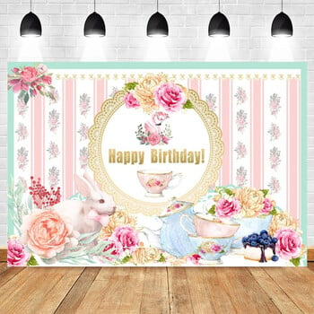 Θέμα Tea Party Let\'s Partea Pink Flower Princess In Wonderland 1st Birthday Party Photogtaphy Background Baby Shower Photo Prop